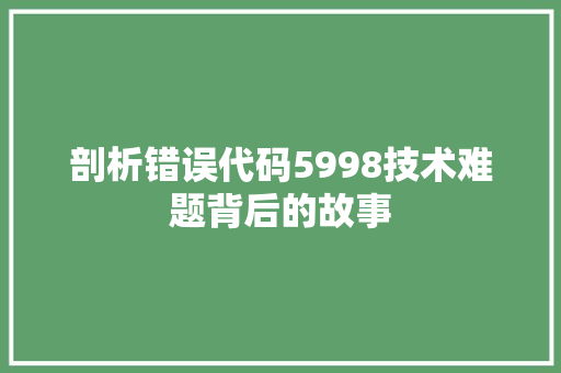剖析错误代码5998技术难题背后的故事