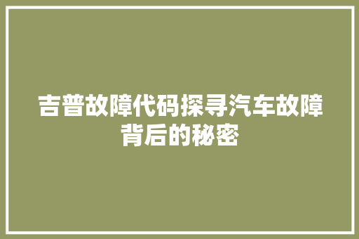 吉普故障代码探寻汽车故障背后的秘密