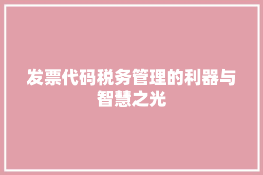 发票代码税务管理的利器与智慧之光