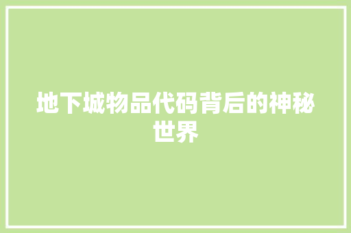 地下城物品代码背后的神秘世界