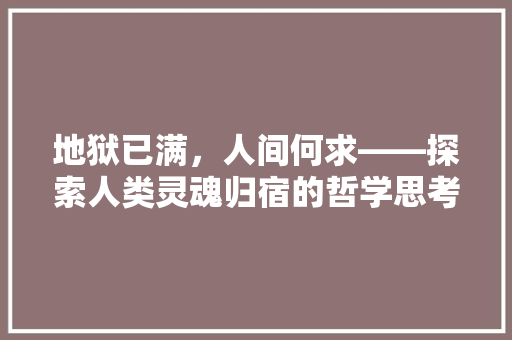 地狱已满，人间何求——探索人类灵魂归宿的哲学思考