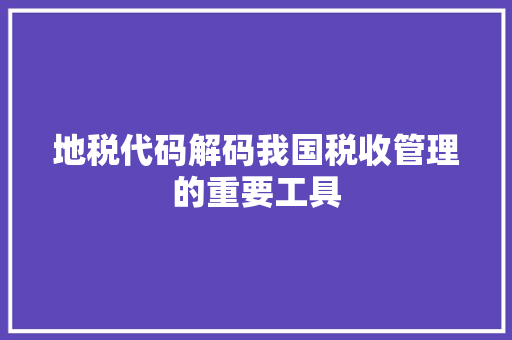 地税代码解码我国税收管理的重要工具