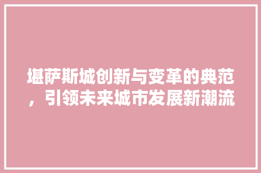 堪萨斯城创新与变革的典范，引领未来城市发展新潮流