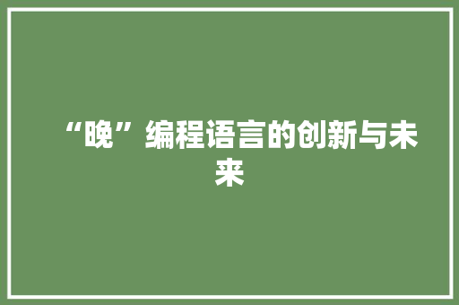 “晚”编程语言的创新与未来