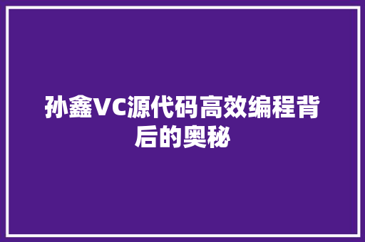 孙鑫VC源代码高效编程背后的奥秘