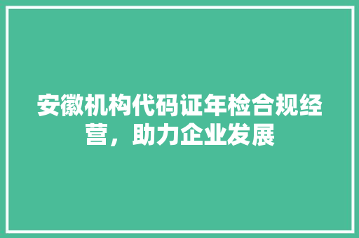 安徽机构代码证年检合规经营，助力企业发展