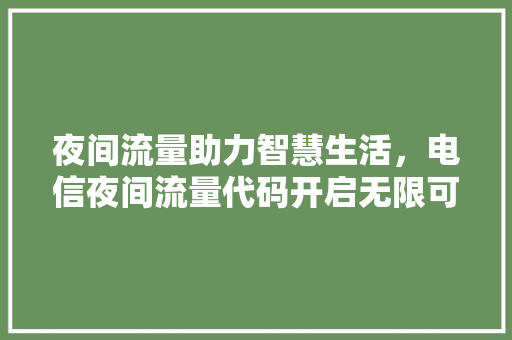 夜间流量助力智慧生活，电信夜间流量代码开启无限可能