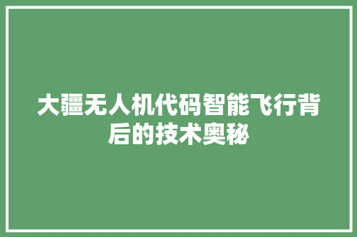 大疆无人机代码智能飞行背后的技术奥秘