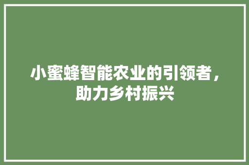 小蜜蜂智能农业的引领者，助力乡村振兴