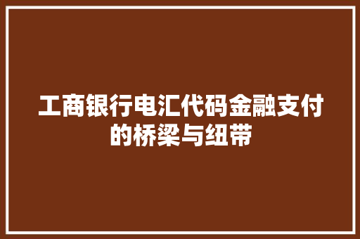 工商银行电汇代码金融支付的桥梁与纽带