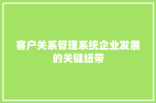 客户关系管理系统企业发展的关键纽带