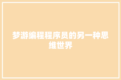 梦游编程程序员的另一种思维世界