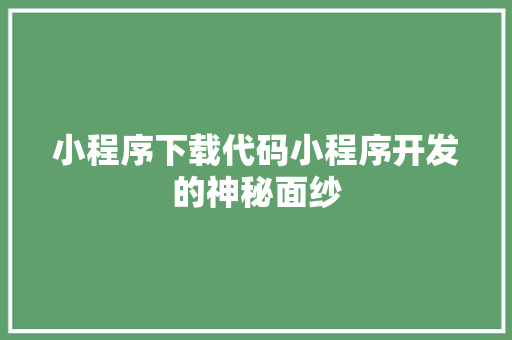 小程序下载代码小程序开发的神秘面纱
