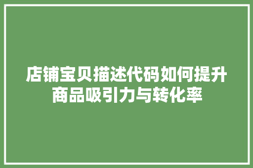 店铺宝贝描述代码如何提升商品吸引力与转化率