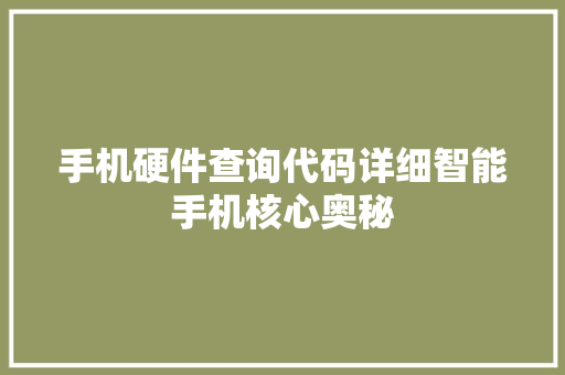 手机硬件查询代码详细智能手机核心奥秘