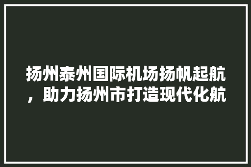 扬州泰州国际机场扬帆起航，助力扬州市打造现代化航空枢纽