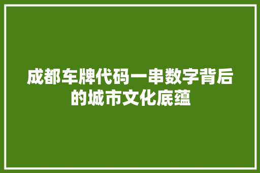 成都车牌代码一串数字背后的城市文化底蕴
