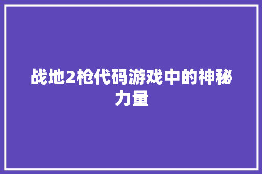 战地2枪代码游戏中的神秘力量