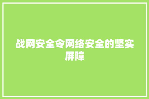 战网安全令网络安全的坚实屏障