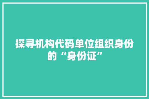 探寻机构代码单位组织身份的“身份证”