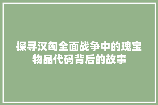 探寻汉匈全面战争中的瑰宝物品代码背后的故事