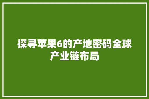 探寻苹果6的产地密码全球产业链布局