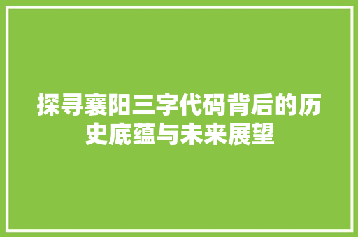 探寻襄阳三字代码背后的历史底蕴与未来展望