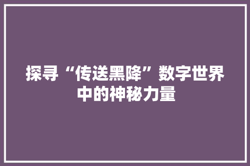 探寻“传送黑降”数字世界中的神秘力量