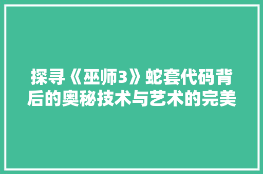 探寻《巫师3》蛇套代码背后的奥秘技术与艺术的完美融合