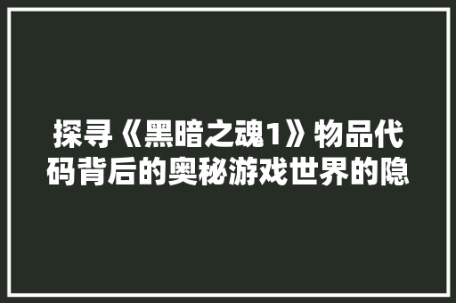 探寻《黑暗之魂1》物品代码背后的奥秘游戏世界的隐藏秘密