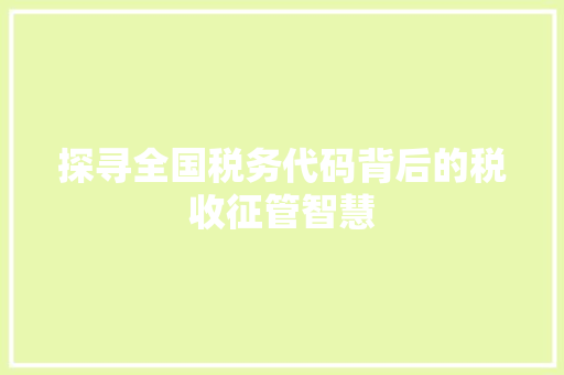 探寻全国税务代码背后的税收征管智慧