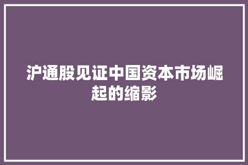 沪通股见证中国资本市场崛起的缩影