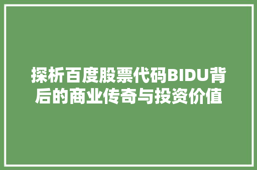 探析百度股票代码BIDU背后的商业传奇与投资价值
