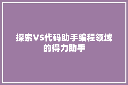 探索VS代码助手编程领域的得力助手