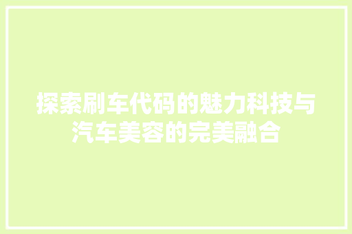 探索刷车代码的魅力科技与汽车美容的完美融合