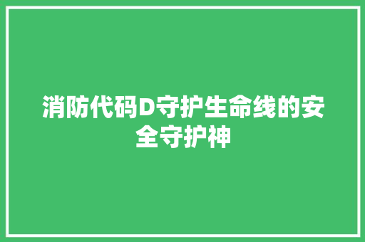 消防代码D守护生命线的安全守护神