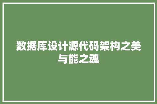 数据库设计源代码架构之美与能之魂