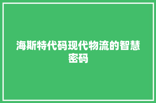 海斯特代码现代物流的智慧密码