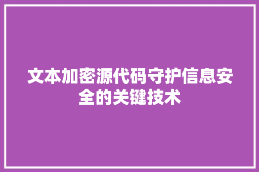文本加密源代码守护信息安全的关键技术