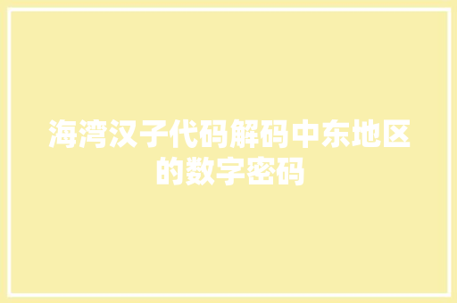 海湾汉子代码解码中东地区的数字密码
