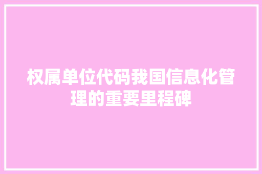 权属单位代码我国信息化管理的重要里程碑