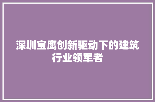 深圳宝鹰创新驱动下的建筑行业领军者