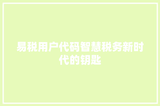 易税用户代码智慧税务新时代的钥匙