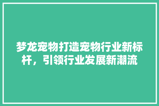 梦龙宠物打造宠物行业新标杆，引领行业发展新潮流
