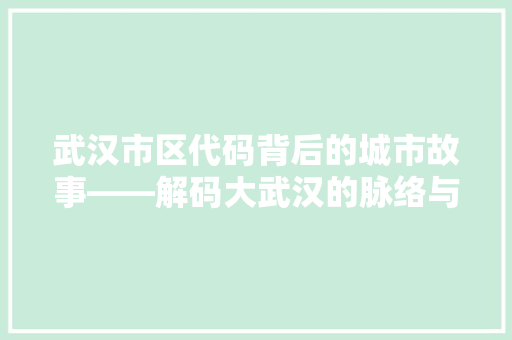 武汉市区代码背后的城市故事——解码大武汉的脉络与变迁