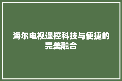 海尔电视遥控科技与便捷的完美融合