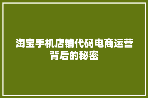 淘宝手机店铺代码电商运营背后的秘密