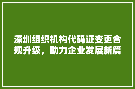 深圳组织机构代码证变更合规升级，助力企业发展新篇章
