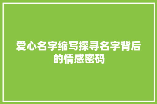 爱心名字缩写探寻名字背后的情感密码