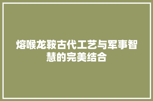 熔喉龙鞍古代工艺与军事智慧的完美结合